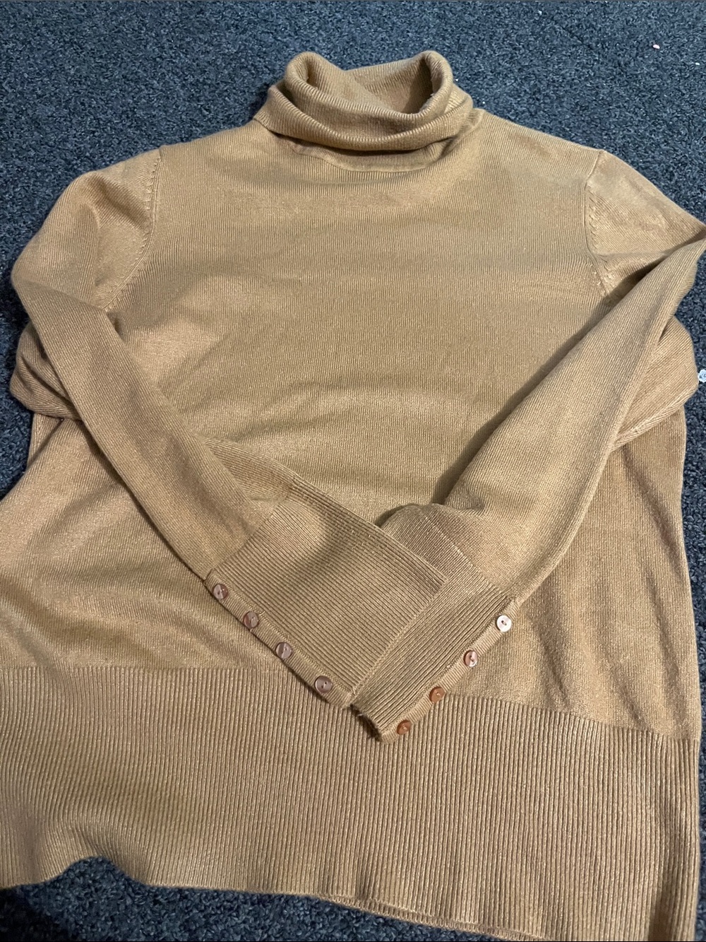 JM Collection Camel Turtleneck Sweater with Button Cuffs